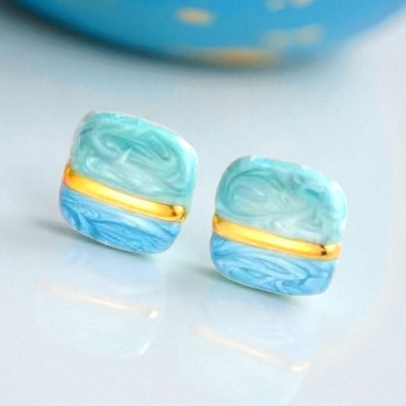 Chic Blue and Gold Women's Earrings - Picture 3 of 8